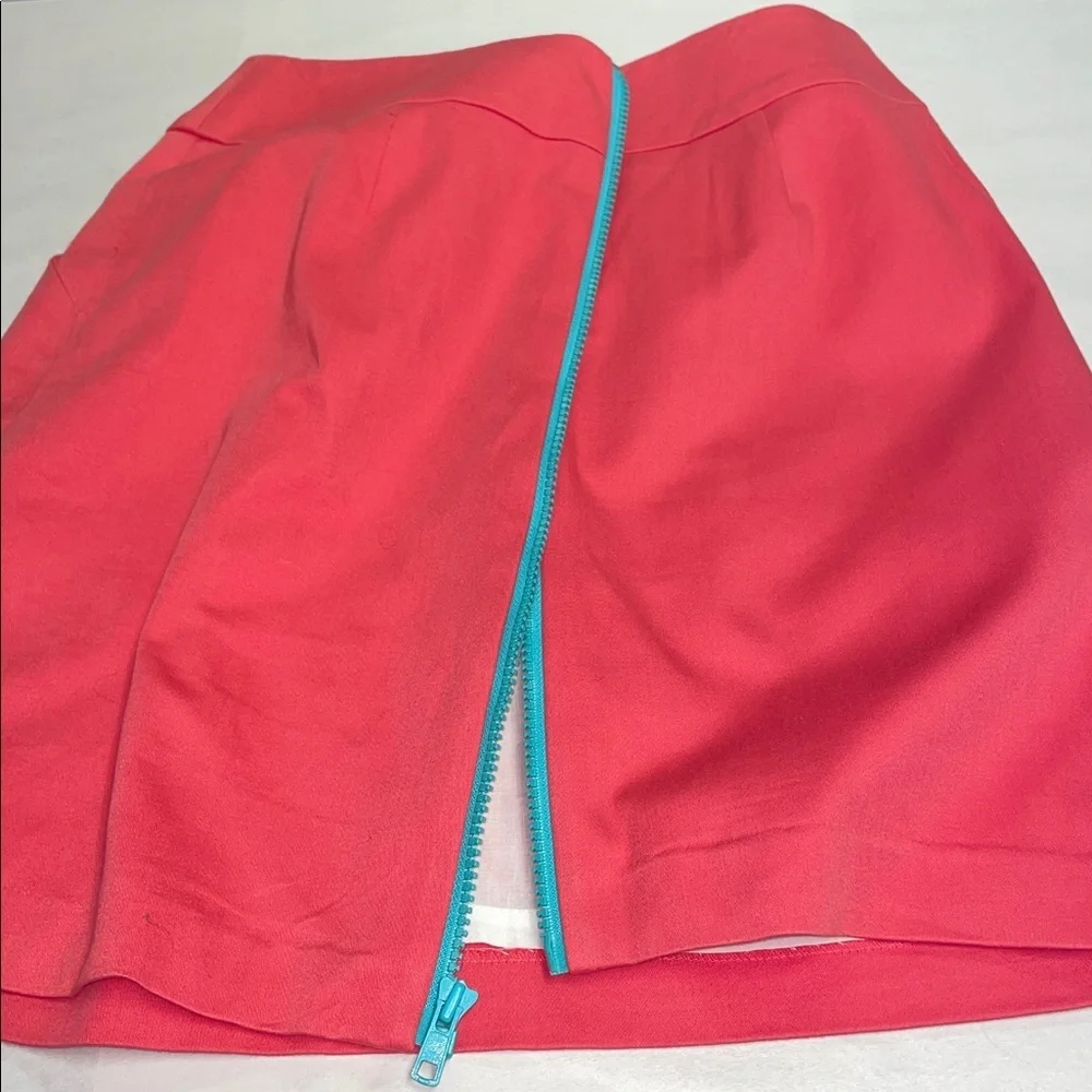 Emma Graham Pink Mini‎ Skirt w Teal Full Back Zipper.  Front Pockets.  Sz Medium